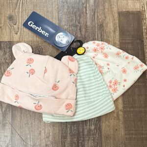 Gerber Infant Hat Trio - Peach, Mint, and Floral